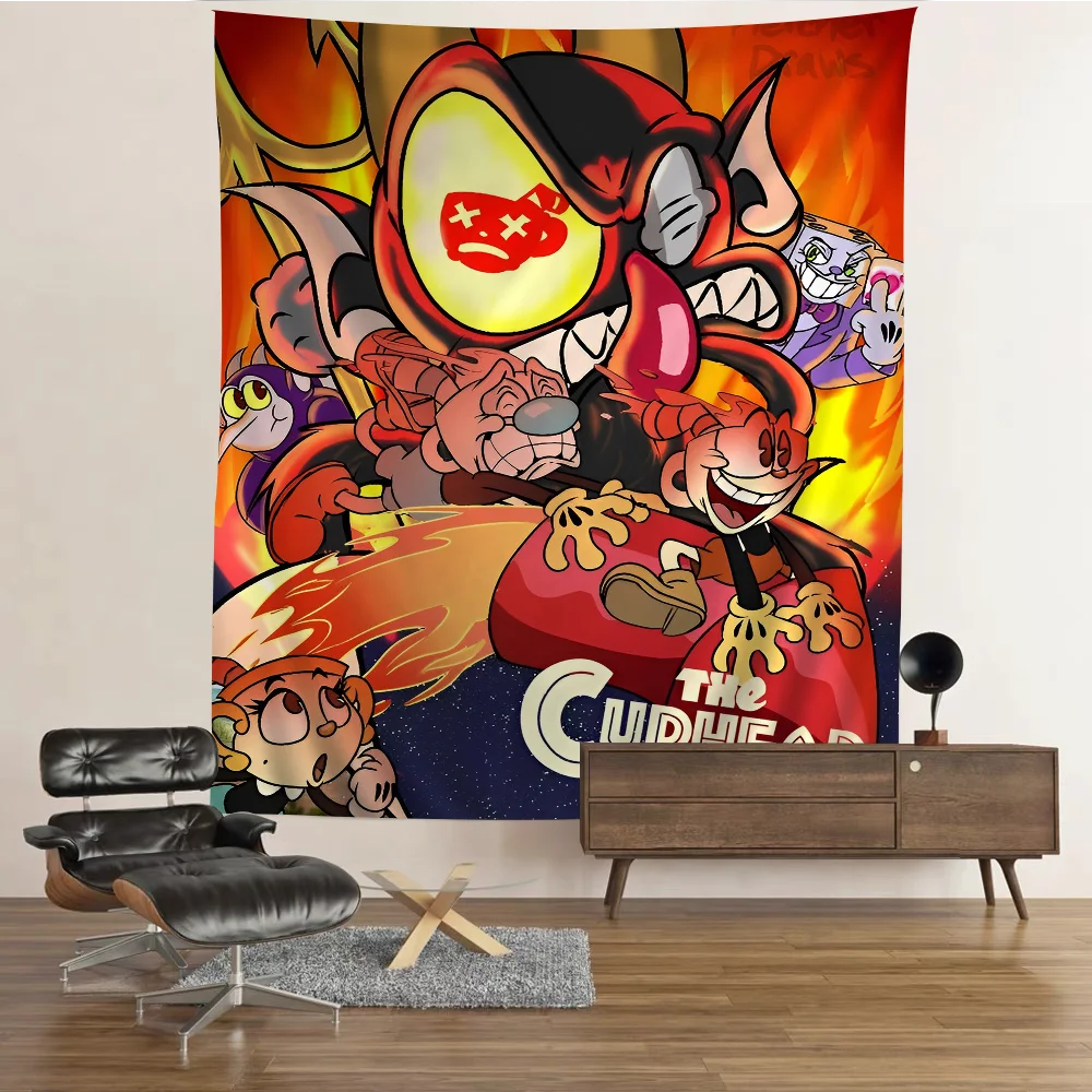 

Cartoon Game C-Cuphead Hanging Bohemian Tapestry Hanging Tarot Hippie Wall Rugs Dorm Wall Hanging Home Decor