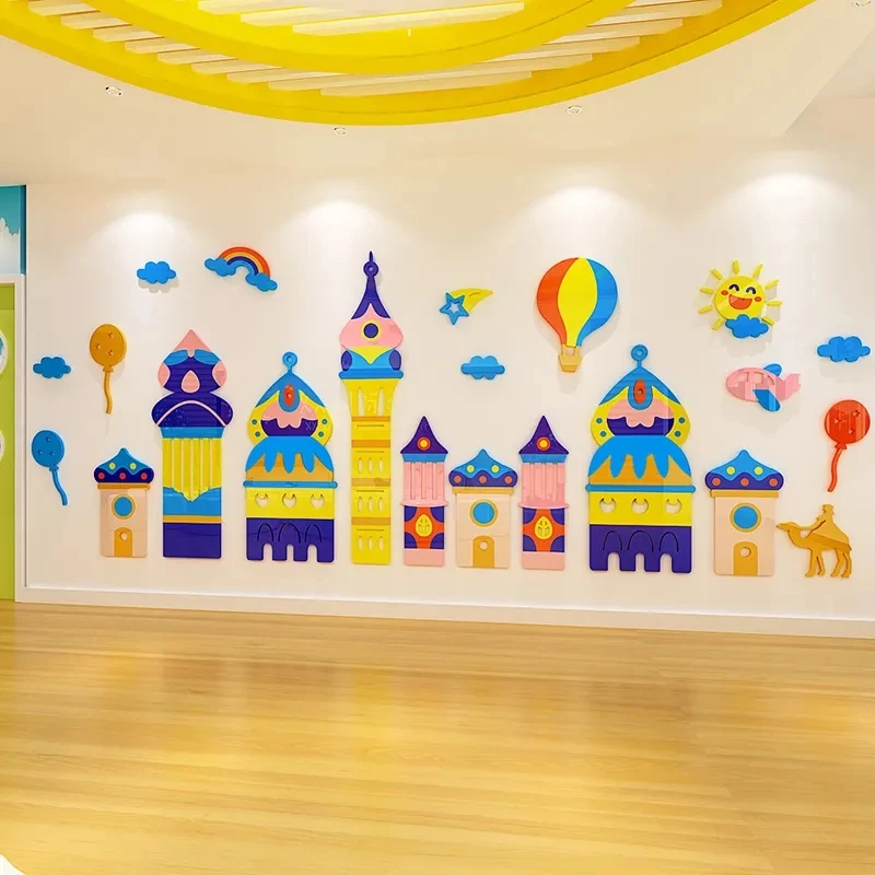 Color Castle Pattern 3D Stereo Acrylic Wall Sticker Kindergarten Children\'s Room Amusement Park Cartoon Decorative Wall Stickers