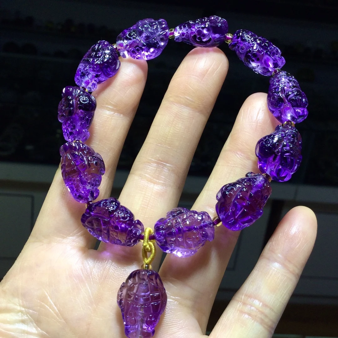 Natural Purple Amethyst Quartz Beads Bracelet Pi Xiu 18*14*11mm Purple Amethyst Cut Beads Women Men Jewelry AAAAA