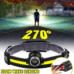 Motion Sensor Headlamp Led Light Outdoor Strong Light Zoom Model Large Floodlight COB Climbing Fishing Light Running Headlamp