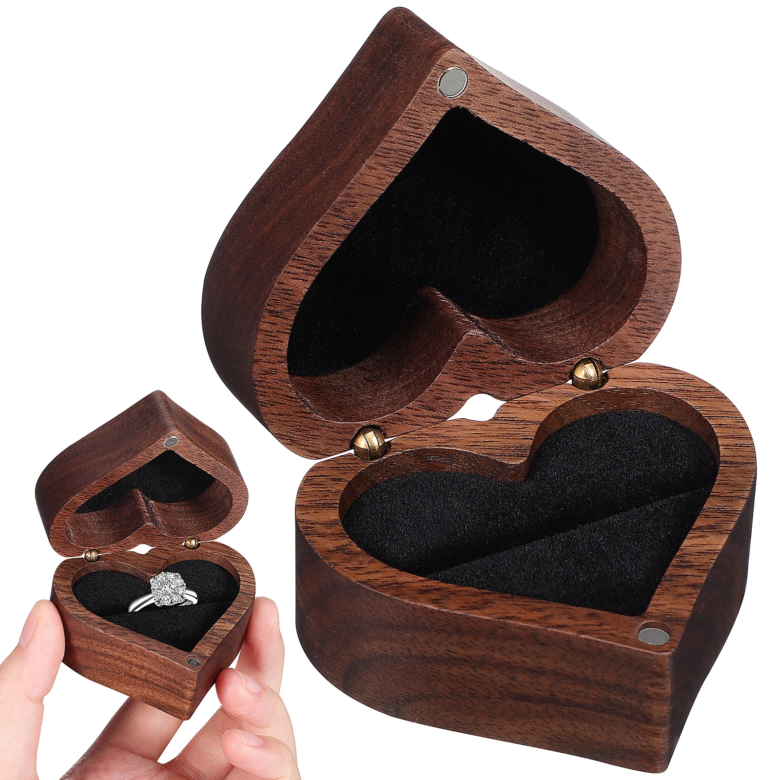 

Wooden Heart Ring Packaging Box Ring Box Velvet Lining Engagement Wedding Anniversary Jewelry Display Bride Case Holder