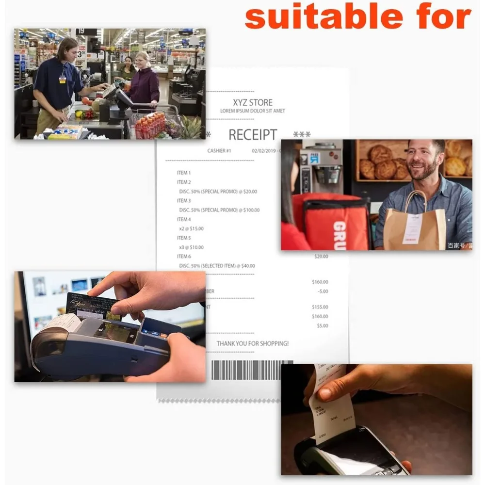 لفات ورق الإيصالات الحرارية، 2.25 بوصة × 85 بوصة، 100 لفة، متوافقة مع أطراف بطاقة الائتمان