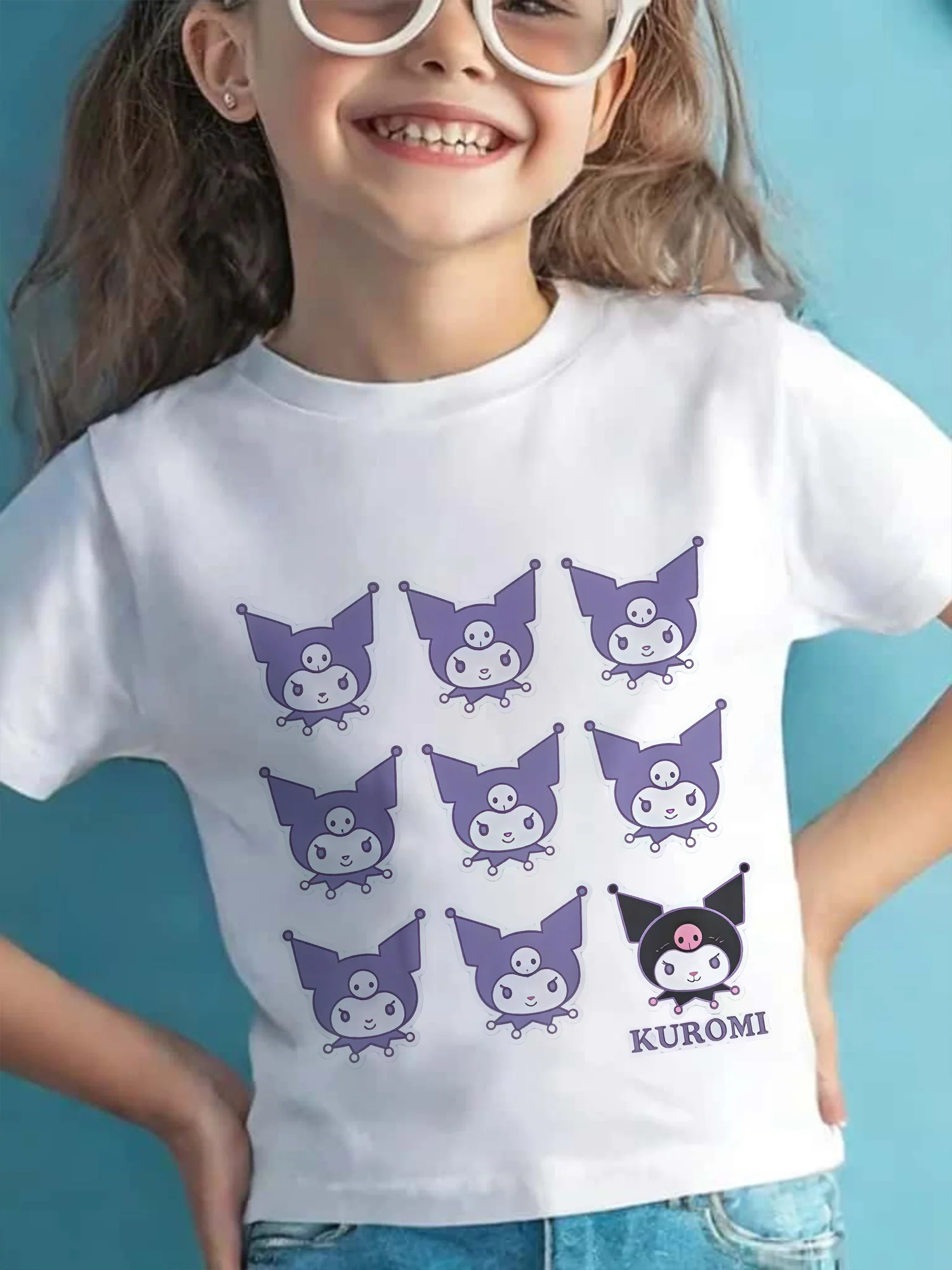 

Sanrio Kuromi Print Girls T-Shirt Short Sleeve Cotton Tee Cute Cartoon Kuromi Y2k Tops Kids Baby T-shirt Summer Children Clothes
