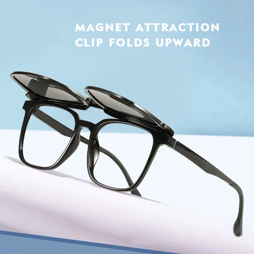 Imagen 2 del producto Gafas ópticas con Clip magnético para miopía para hombres y mujeres, gafas de sol polarizadas, gafas de lectura graduadas, cristal de luz azul # TJ2190
