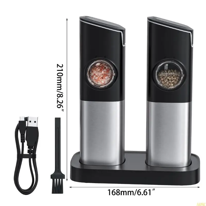 A0NC Electric Salt and Pepper Grinder مع قاعدة قابلة لإعادة الشحن ، وإضاءة LED ، والتشغيل التلقائي ، والفولاذ المقاوم