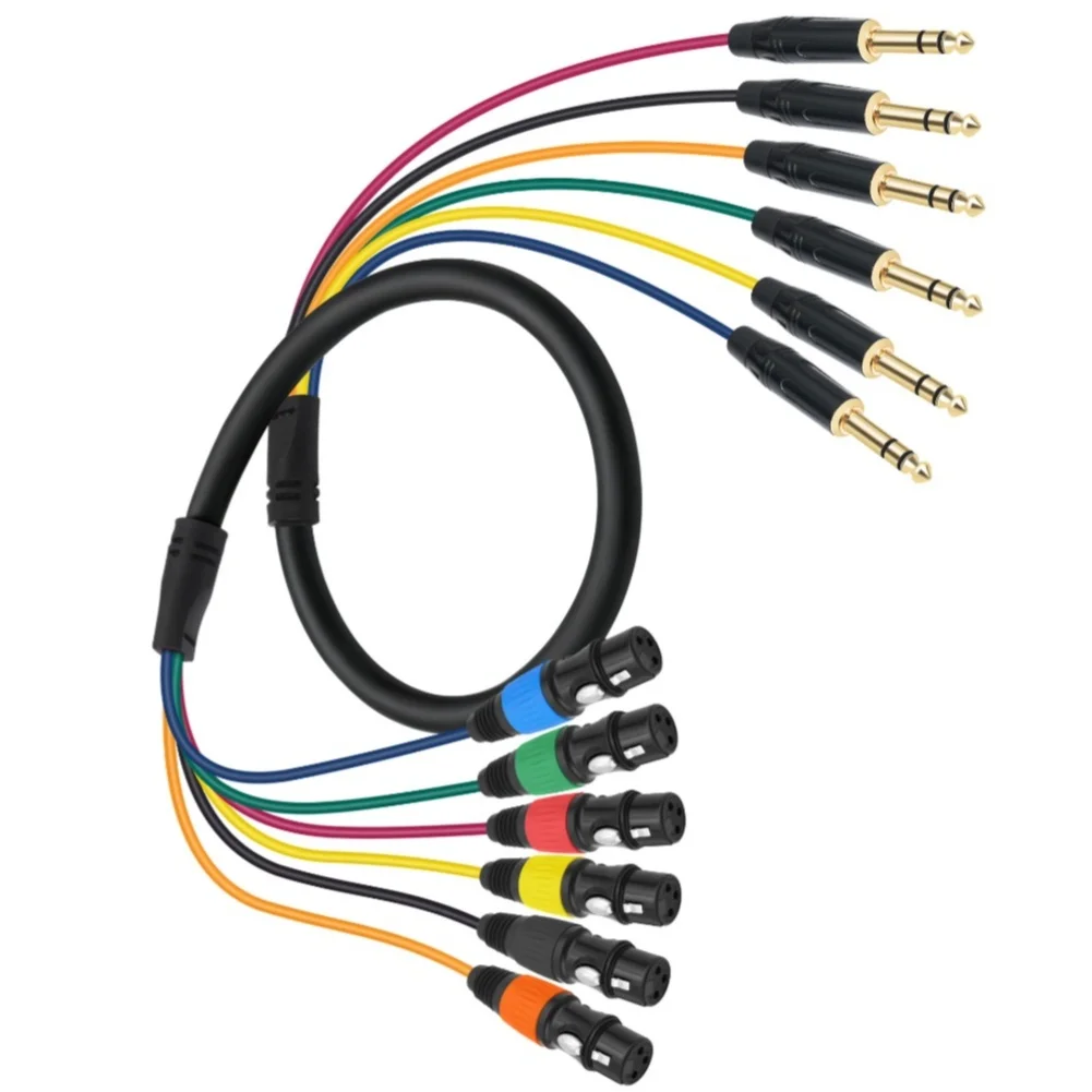 Professional 6 Channel XLR Female To 6.35mm For Trs Male Snake Cable Zinc Alloy For Mixing Console Microphone For Amplifier