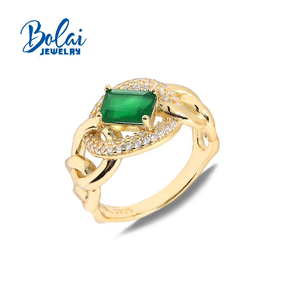 

Fashionable design 925 sterling silver women's Rings natural octagonal green agate gemstones fine jewelry for birthday gifts