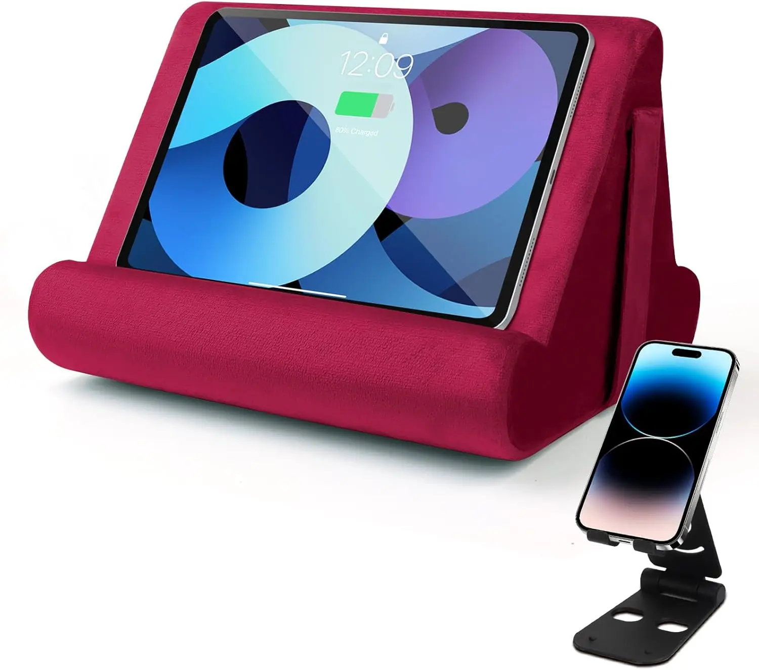 

Universal Tablet Stand with Soft Pad and Net Pocket for Bed, Sofa, Lap - Wine Red