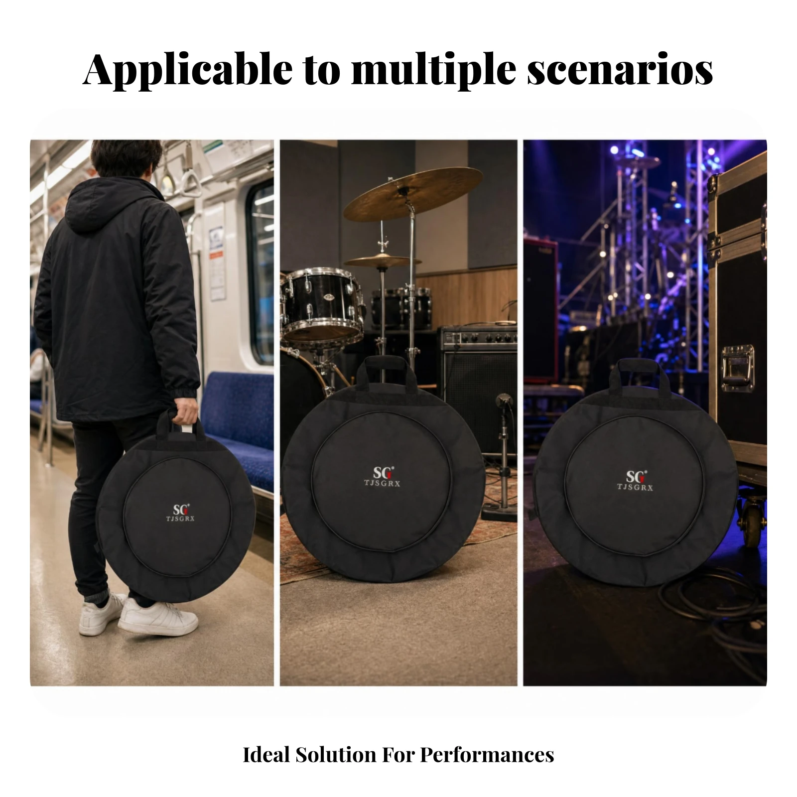 Padded Cymbal Bag Thick Padding 22-Inch Cymbal Bag Carry Handle Music Gear Black