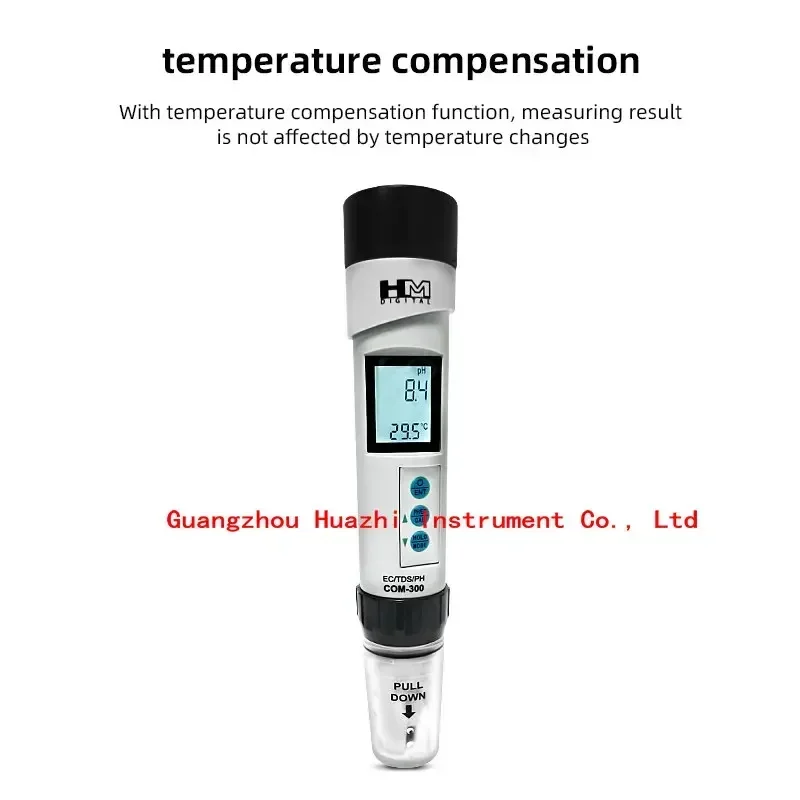 ปากกาตรวจจับค่า TDS/ec/ph ค่า pH การนำ COM-300กันน้ำเครื่องตรวจจับคุณภาพน้ำ