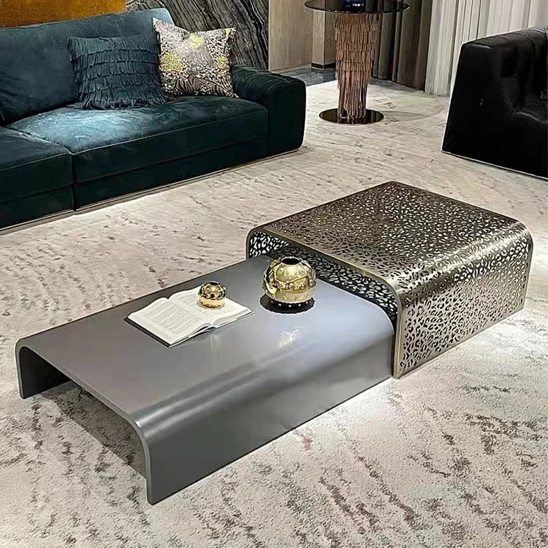 Light luxury retractable  coffee table bedside table movable feeling living room metal hollow corner table combination