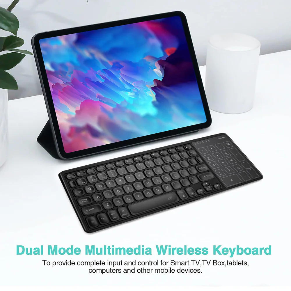 7-Farben-Bluetooth-Tastatur mit Hintergrundbeleuchtung und Touchpad, 2,4 G kabellose Multimedia-Tastatur für Laptop, PC, Tablet