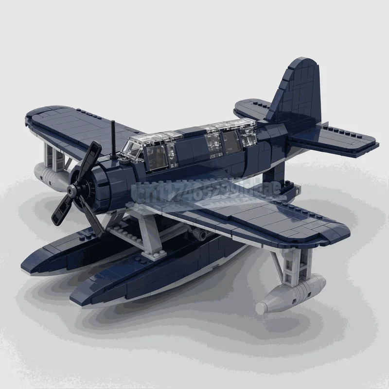 895PCS MOC 1:35 Scale Classic Observation Seaplane Floatplane Model Building Blocks DIY Creative Assembly Collection Toy Gifts