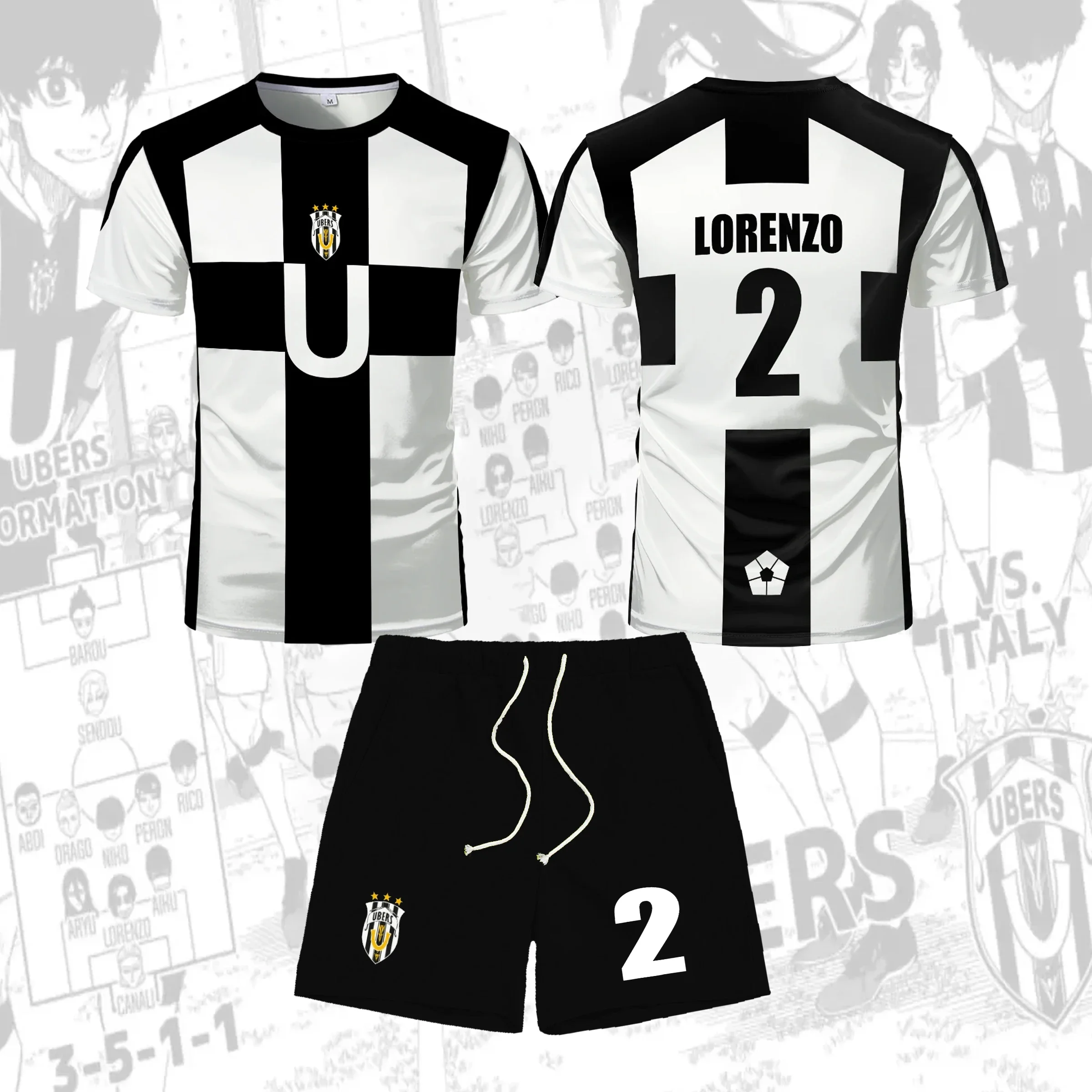 

Sports Kids Set Fashion Anime Print Uber Blue Lock T-shirt Shorts, Five mortgage pattern, Summer, cosplay, 2024