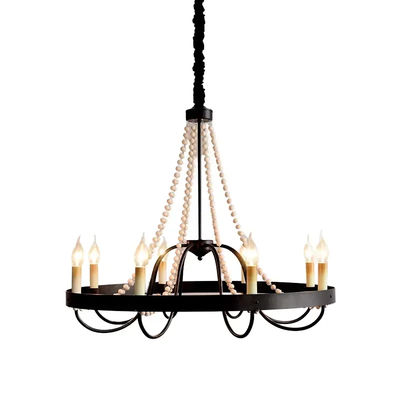 French Style Wrought Iron Candle Chandelier Adjustable Height Lighting Fixture for Wedding Banquet Hall Villa Home Decor
