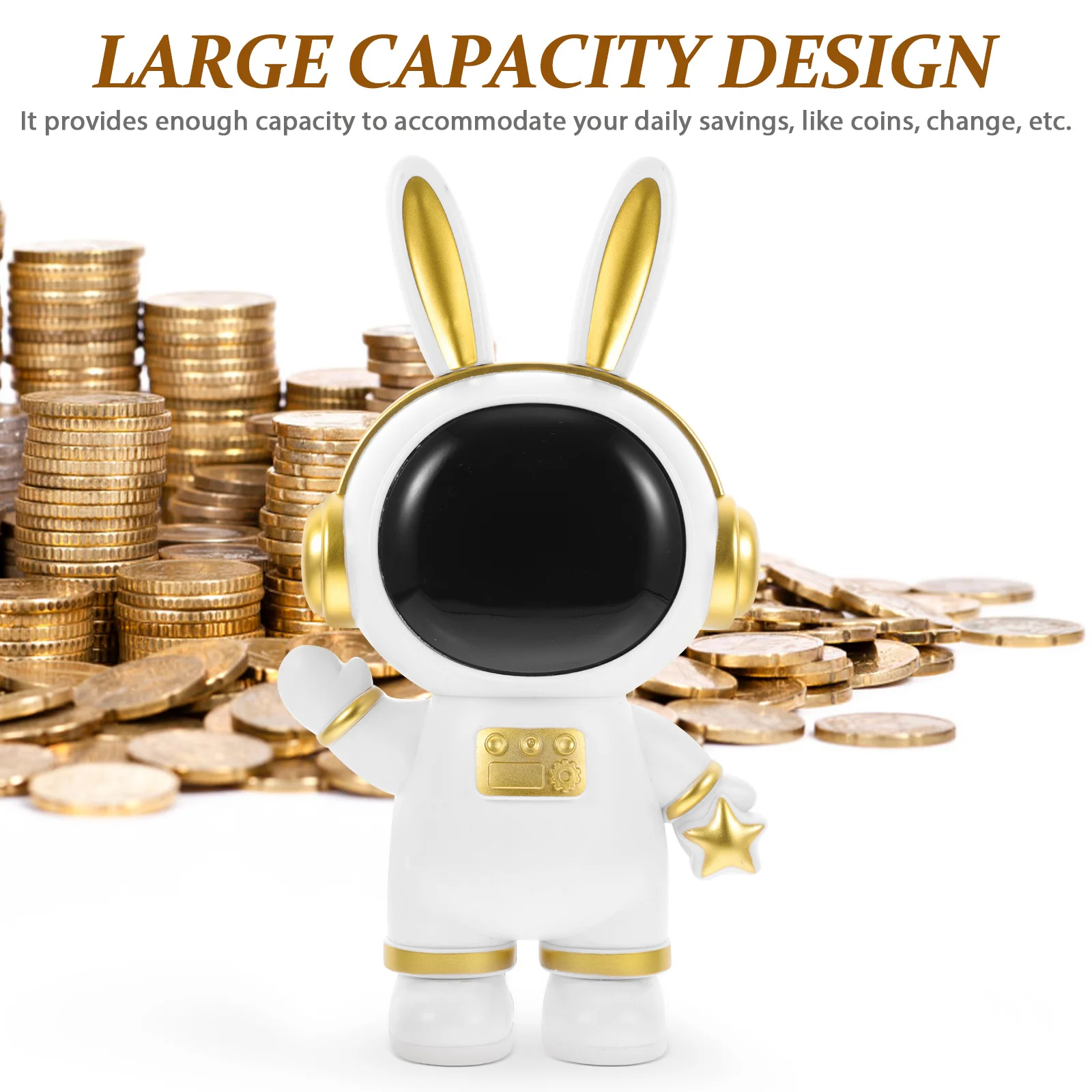 Coelhinho branco fofo, jarra de vidro inquebrável, suporte para dinheiro infantil, modelo decorativo de vinil de astronauta para crianças