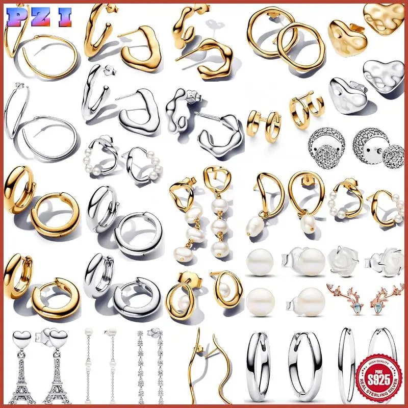 

925 silver earring Gold color Heart earrings for women wholesale Gift Zircon Studs Earrings Hoop Earrings Circle DIY Women