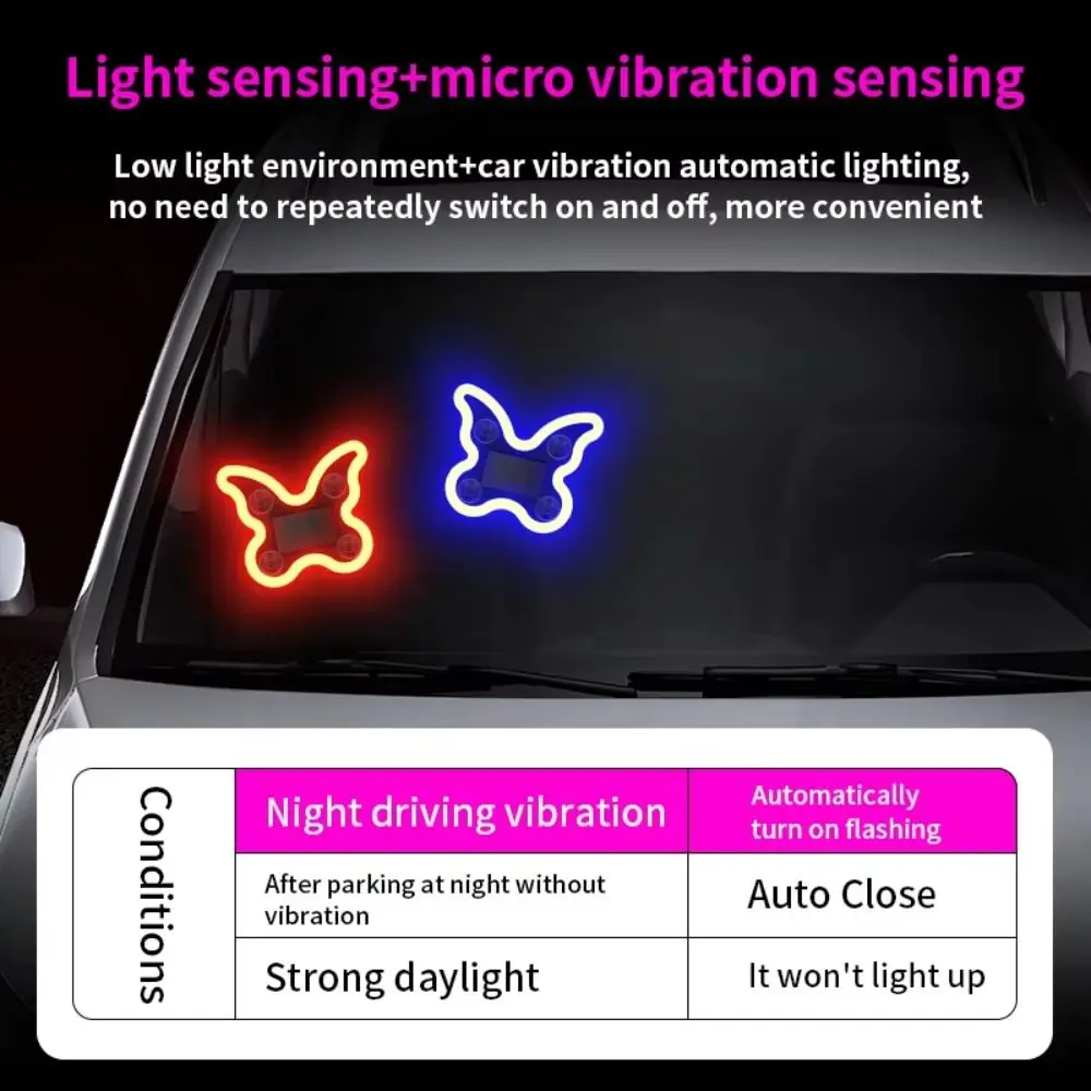 Wireless Car Solar LED Light Light/Vibration Sensor Butterfly Shaped Car Butterfly Ambient Lamp Multi-modes Removable