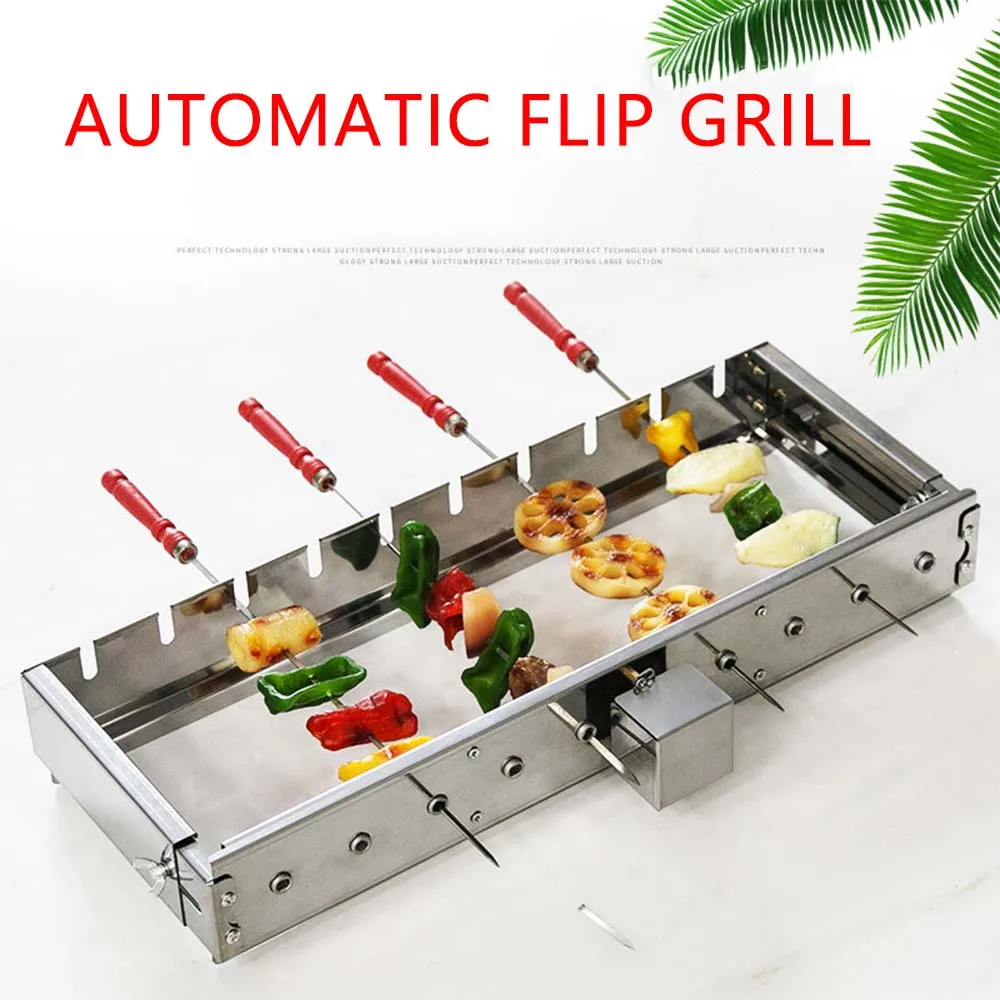 

Commercial Barbecue Skewers Griddle Stainless Steel Grill Automatic Meat Rotate Machine Width Adjustable Hot Dog Roller