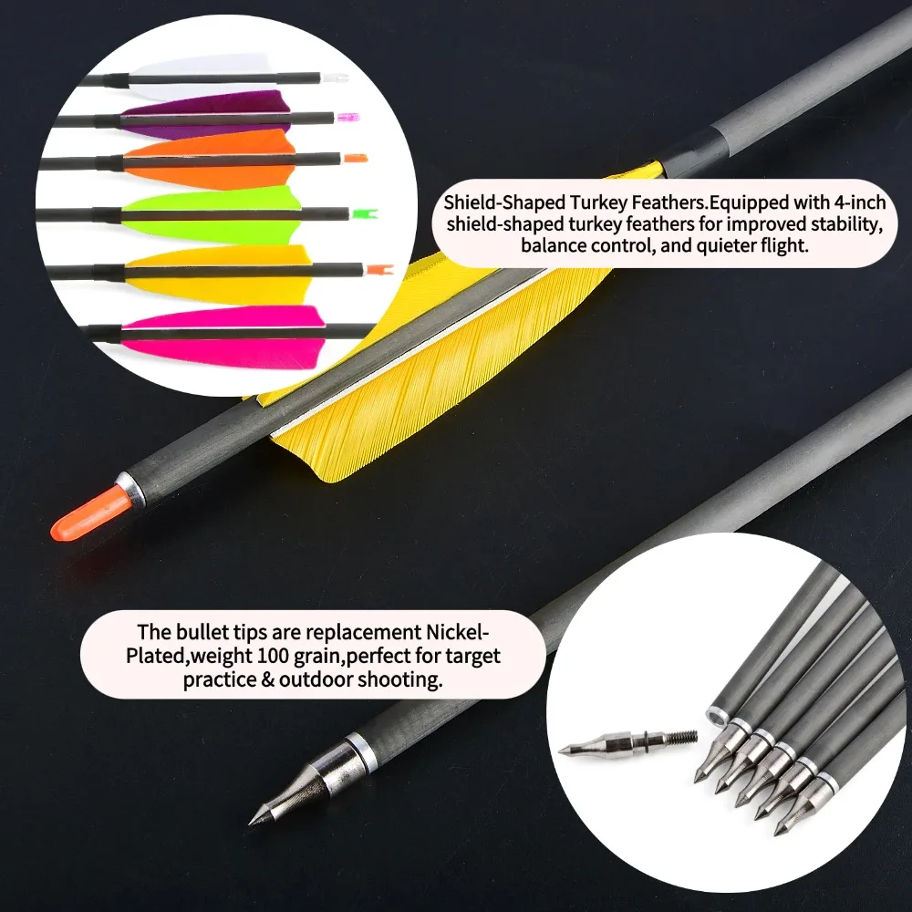 6/12 Uds 35 pulgadas columna vertebral 400 tiro con arco flechas de carbono ID 6,2mm eje S Pin Nock arco compuesto recurvo tiro caza flechas de carbono