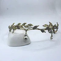 Vintage bronze green jade fairy crown crystal leaf elf headpiece hairband women's costume hair jewelry - Image 3