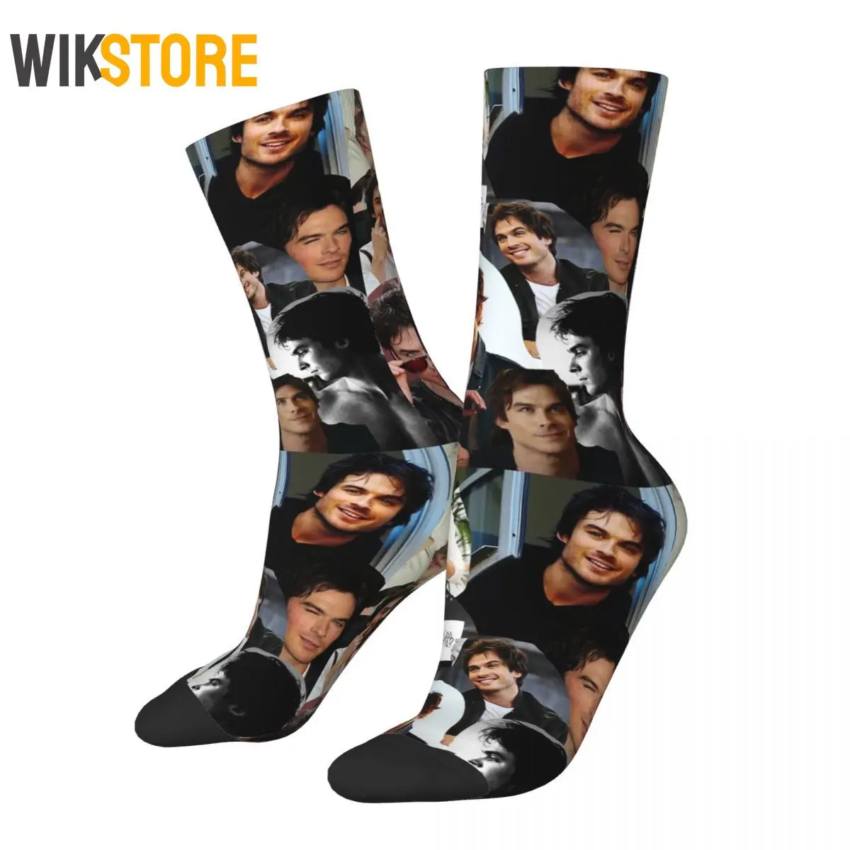 

Colorful Men's Women's Damon The Vampire Diaries TV Show Socks Sweat Absorbing Middle Tube Socks Breathable Cute Sock