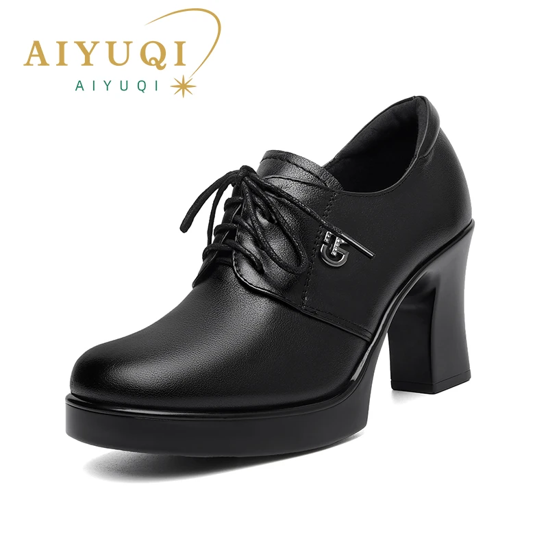 

AIYUQI Women High Heels Shoes Fall 2024 New Genuin Leather Plus Size 41 42 Women Dress Shoes Lace-up Women Shoes