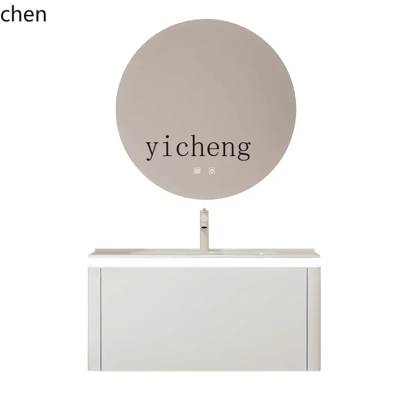 HT bathroom cabinet combination smart round mirror ceramic hand wash basin washbasin