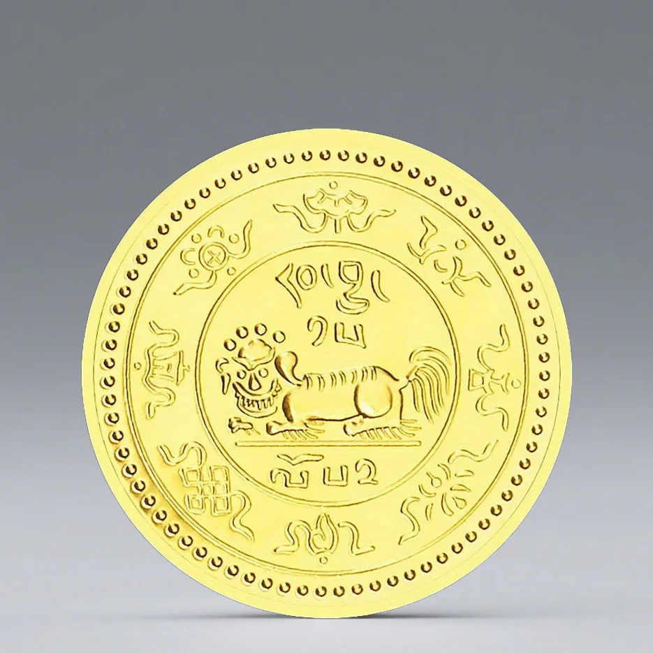 Tibetan Snow Lion Wealth Mantra Challenge Coin Buddhist Dharma Flower Gold Plated Commemorative Coin Medal Lucky Souvenir Gift