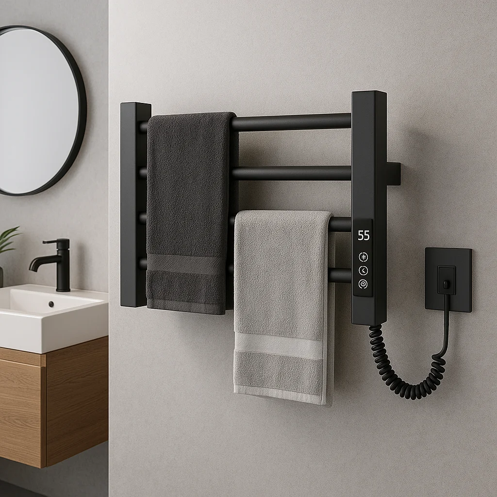 

Single Towel Warmer Wall Rack 304 Stainless Steel Heated Towel Warmer Machine Black for Barber Hotel