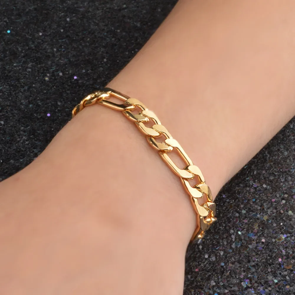 ALIZERO 8 Inch 925 Sterling Silver 8MM Gold/Silver Full Side Figaro Chain Bracelet For Woman Man Fashion Wedding Jewelry Gift