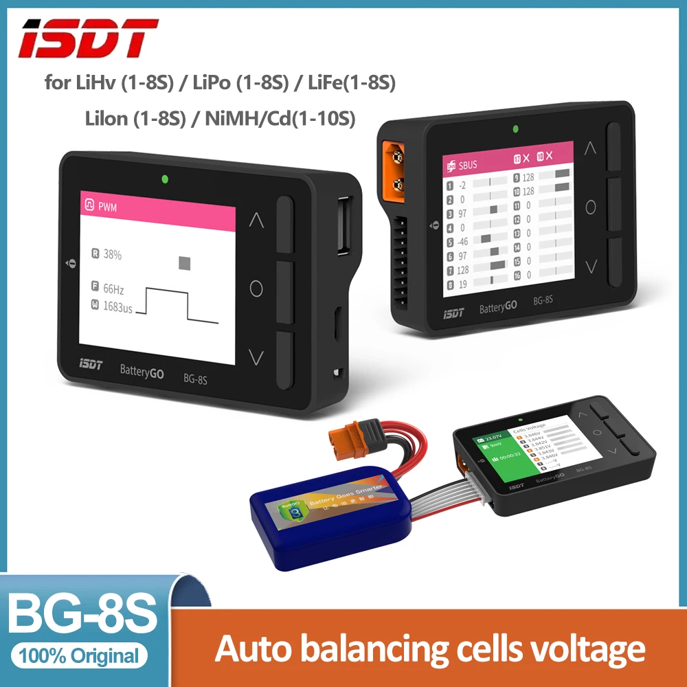 

ISDT BattGo BG-8S Smart Battery Checker Балансир Приемник Сигнал 2,4 IPS LCD Емкость аккумулятора Checke для модели LiHv/LiPo/LiFe