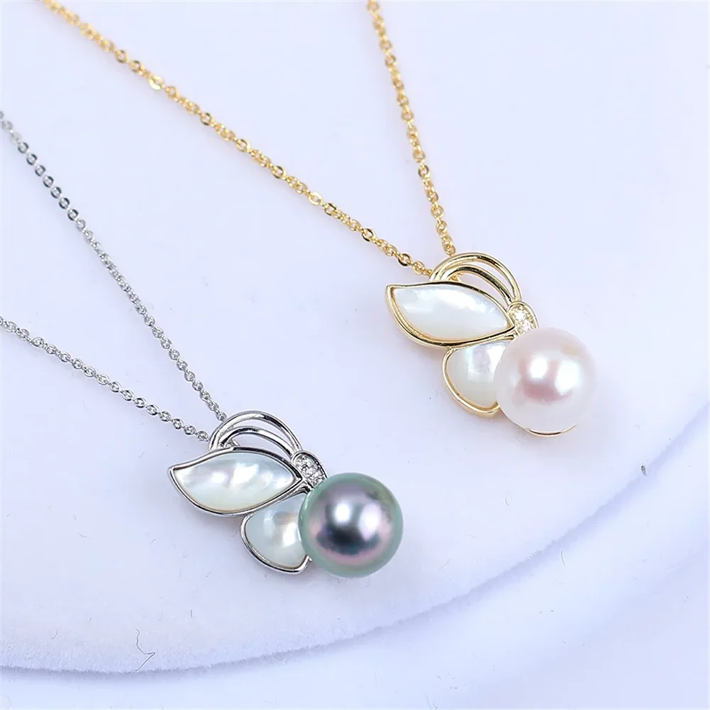 S925 Sterling Silver Pearl Pendant Setting, DIY Empty Bezel Cup Jewelry Supplies for Craft Making, Hollow Prong Pendant Findings