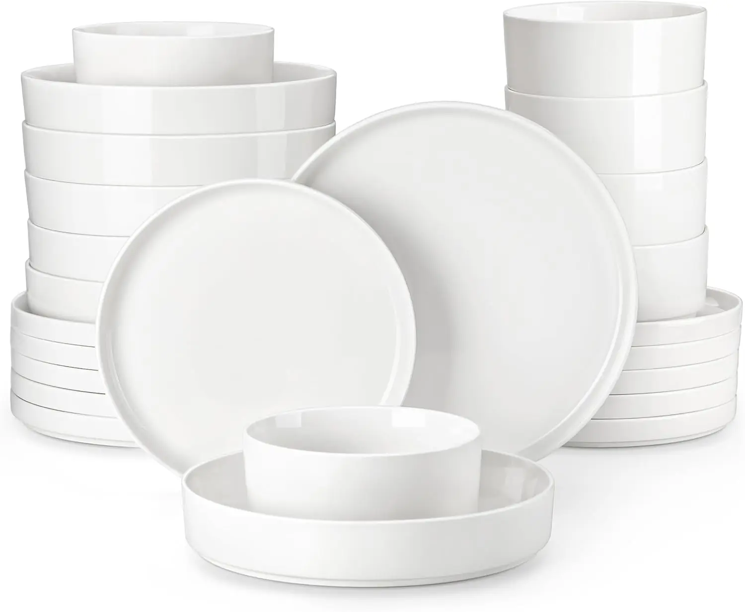 MALACASA 24 Pieces Porcelain Dinnerware Set, Modern White Dish Set for 6, Premium Serving Plates and Bowls Sets, Chip and Scratc