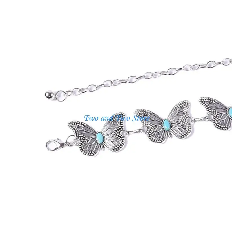 

HX6F Ethnic Metal Belt for Women Ladies Dress Belt with Relief Butterfly Buckle Decors Female Waist Rope Accessories