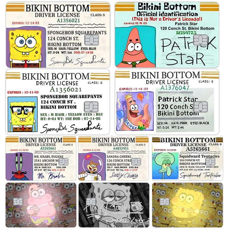 Anime Cartoon SpongeBob Patrick Star Driver's License Credit Card Skin Stickers for Bank Card Bus Metro Card Case Decorate Gift