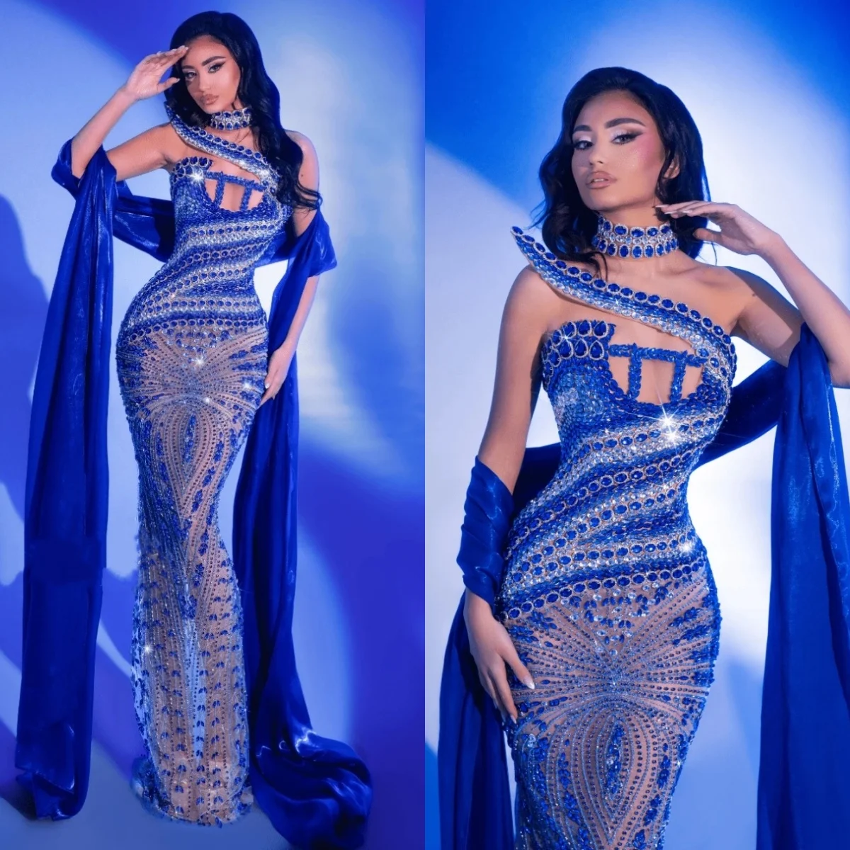 

Luxury Evening Dresses Strapless Prom Dress Rhinestone Crystal Illusion Shawl Slim Fit Customized Party Gowns Vestidos De Noche