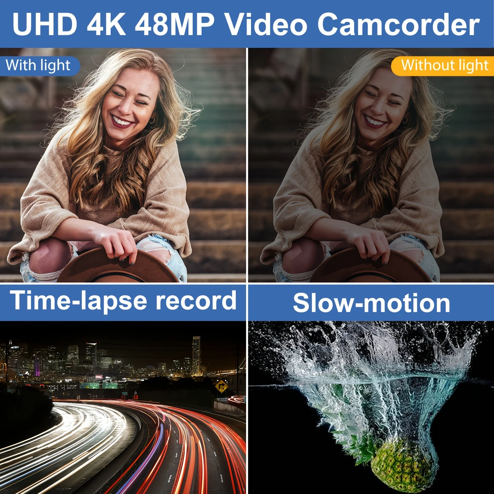كاميرا فيديو رقمية 4K كاميرا فيديو تسجيل فيديو للتصوير الفوتوغرافي 48MP يوتيوب البث المباشر كاميرا فيديو واي فاي كاميرا تسجيل التركيز التلقائي