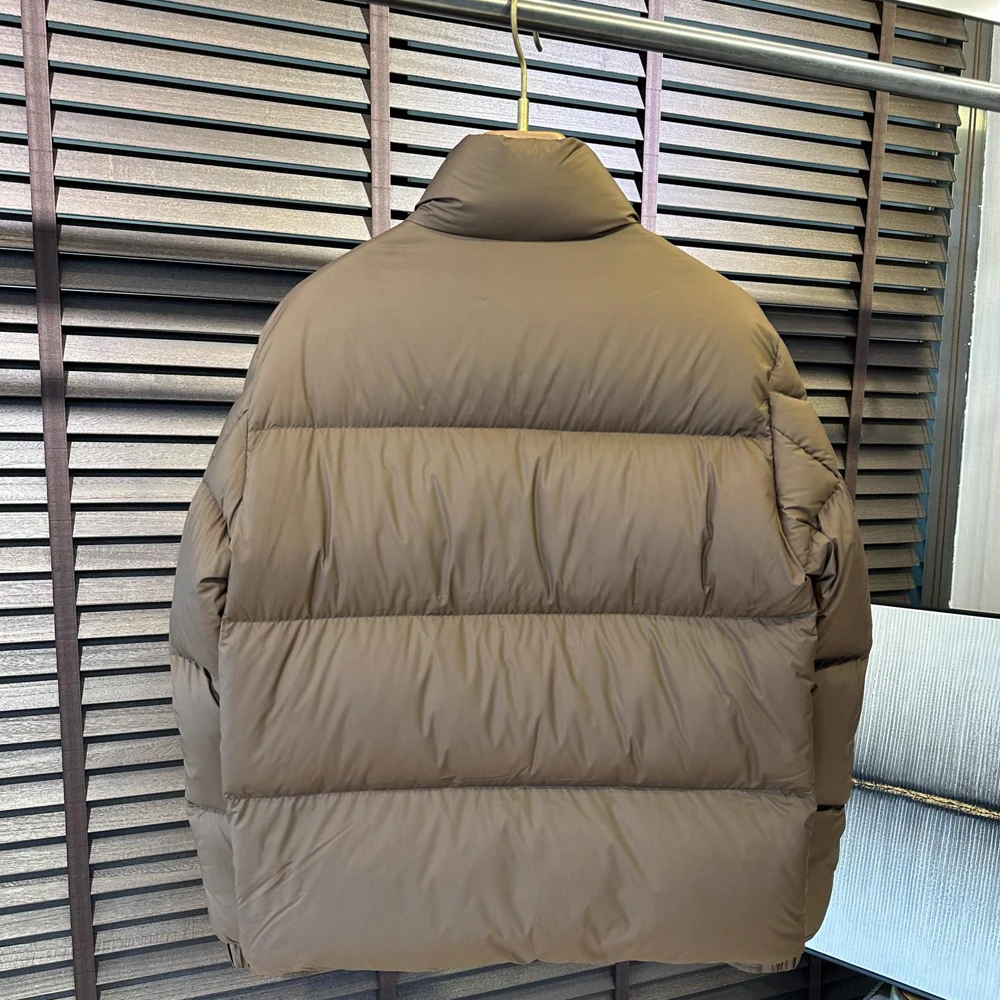 Winter Puffer Down Coat Jacket Full Zip Up Men Warm Outerwear Brown