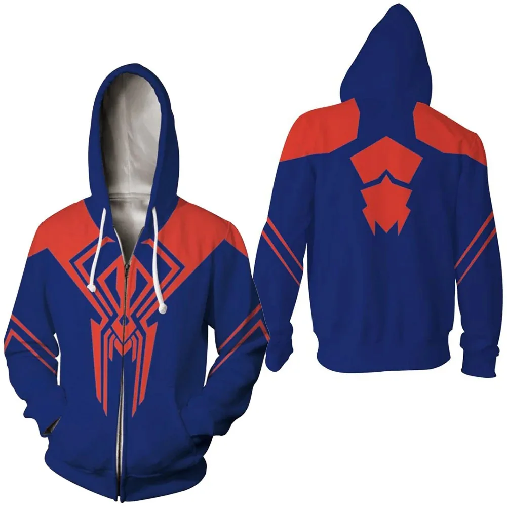 Spider Man 2099 Bluza z kapturem Miguel O\'Hara Anime Druk 3D Cosplay Sweter z zamkiem błyskawicznym Casual Outer Cartoon Odzież męska Sweter Top