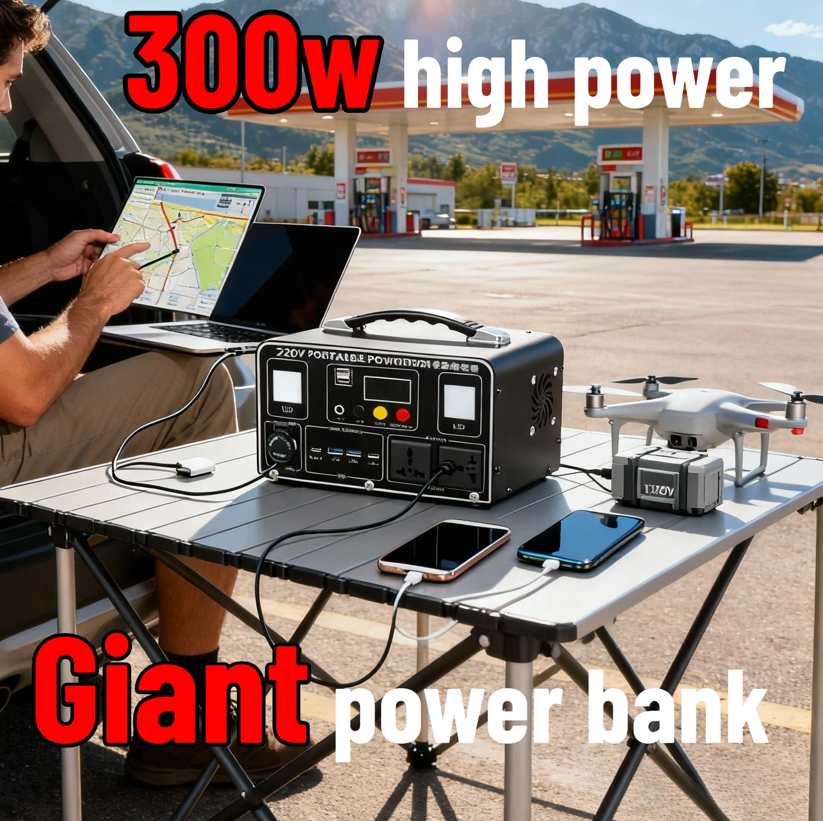300W Portable Power Station120WH High Power Output with 220V AC Outlet for Camping Outdoor Home Emergency Power Station Portable
