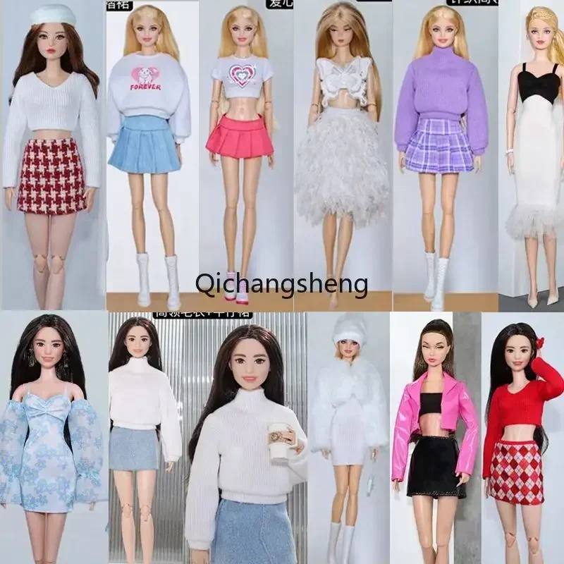 Limited 1/6 Doll Outfits White Purple Knitted Sweater Shirt Skirt for Barbie Dress for Barbie Doll Clothes Accessories Toy 11.5\