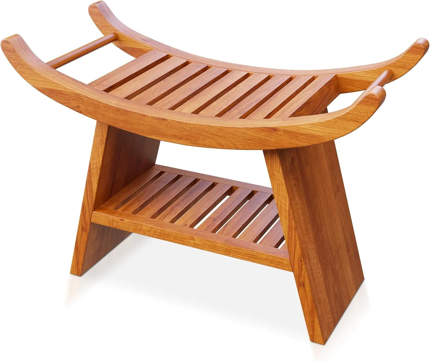 Bench for Inside Shower - Heavy Duty Shower Chair with Ergo Curved Teak Shower Seat Design & Nonslip Feet - 350lbs Cap Teak Bath