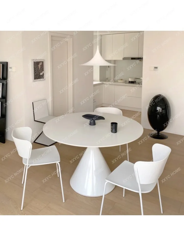 Stone Plate Dining Table Solid Color Small Apartment Household round Rotating round Table Cream Style Personalized Table