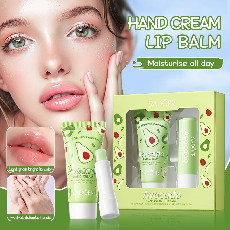 

2pcs Hand Cream Lip Balm Set Avocado Moisturizer Whitening Anti Chapping Hand Lip Skin Care Party Gift gift for Women