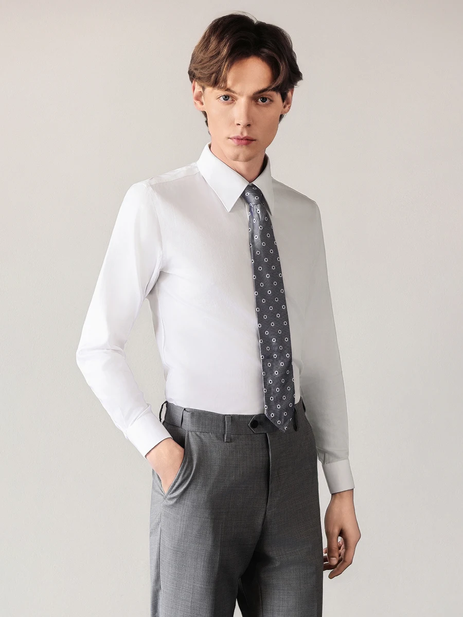 87% Cotton 13% Silk Mens Luxury Suits Shirts Wedding Groom Wear Casual Slim Fit Style White Color Plus Size 44 Full Sleeve