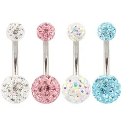 14G Multi-Colors Navel Ring Crystal Rhinestone Ball Belly Button Ring Frido Umbigo Piercing Body Jewelry 316L Surgical Steel