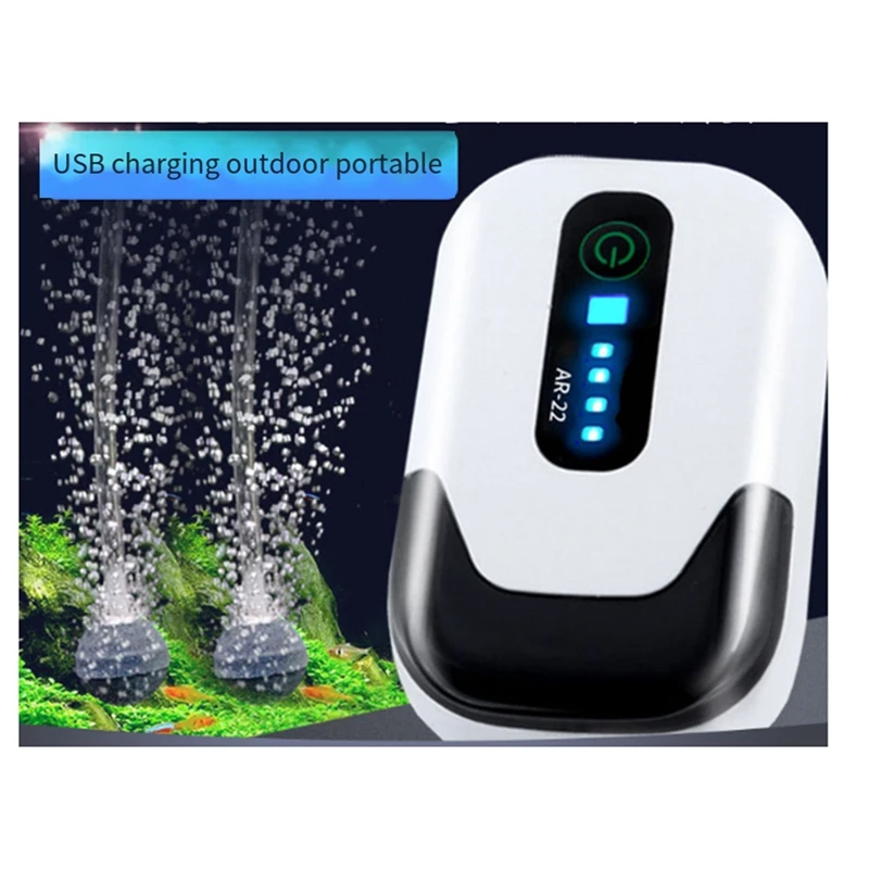 Waterproof Aquarium Oxygen Air Pump Fish Tank Air Compressor Aerator USB Rechargeable Ultra Silent Outdoor Fishing