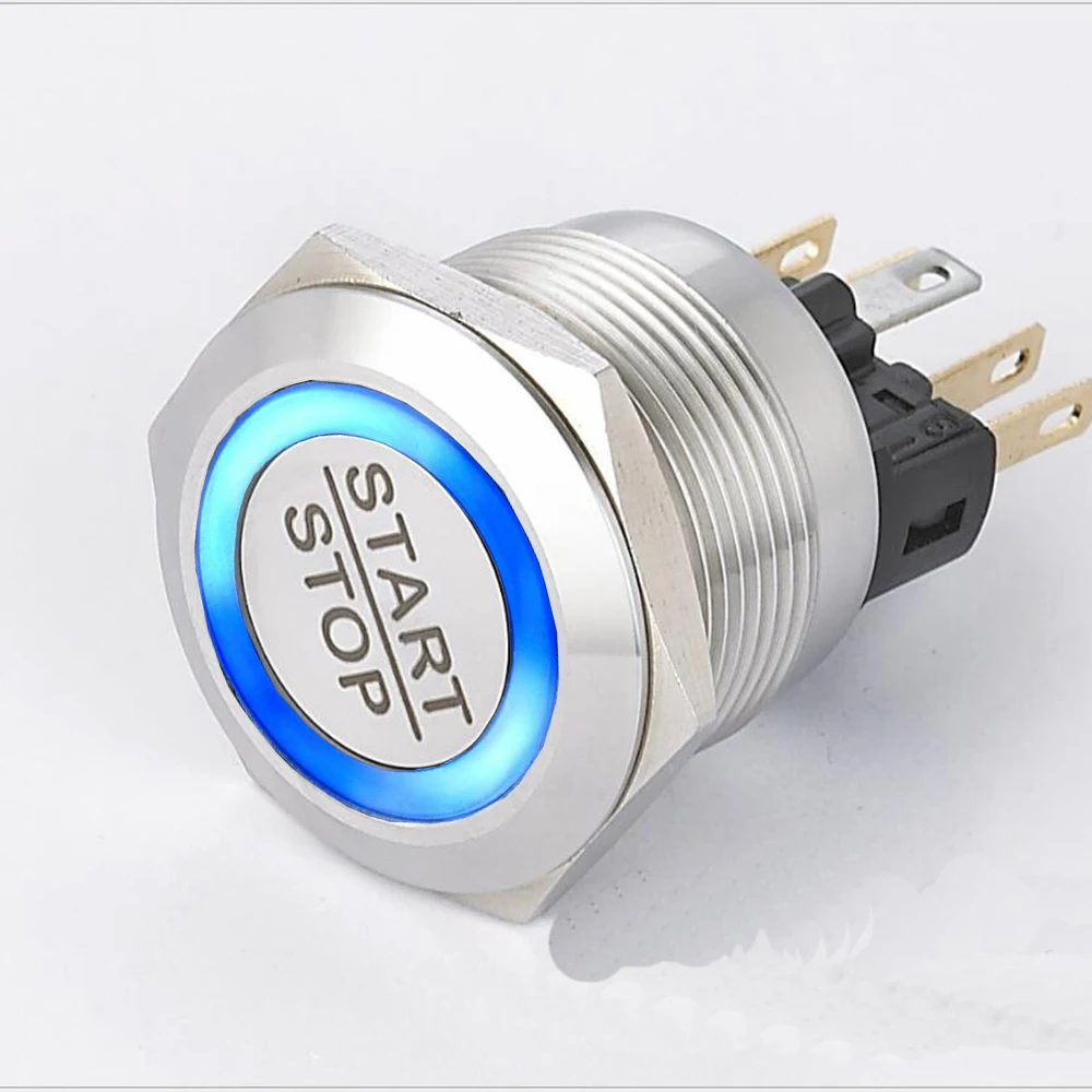 22mm 25mm 30mm  Momentary Waterproof Metal  START STOP Start Engine Electric Switch 3V 6V 12V 24V Green Red Ring Led