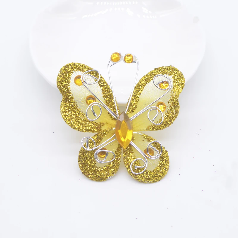 4pcs Powder Resin Embellished Wire Mesh Butterfly Appliques for Clothes Hat Shoes Sewing Patches DIY Headwear Hair Clips Decor